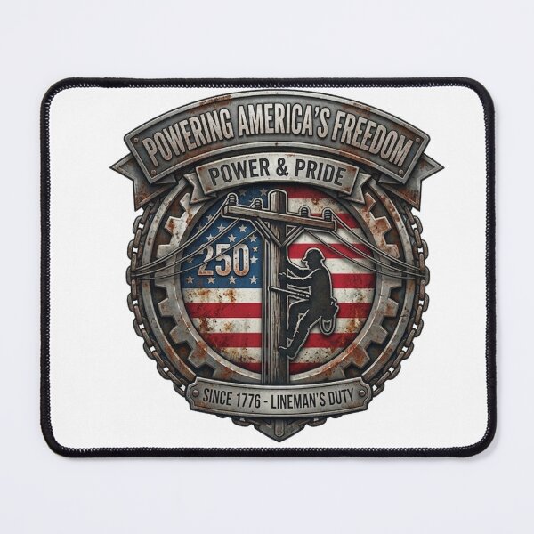 Item preview, Powering America’s Freedom – Lineman Duty 250 Years Patriotic USA Design designed and sold by softgraphics.