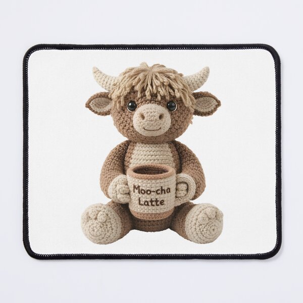 Item preview, Crochet Highland Cow with Coffee Cup Cute Moo-cha Latte designed and sold by debbiedoodarday.