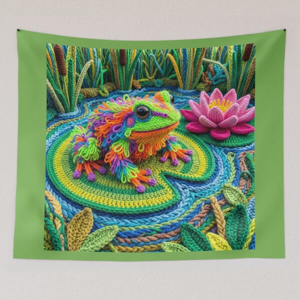 Item preview, Colorful Yarn Frog on Yarn Lily Pad designed and sold by Tridentulus.