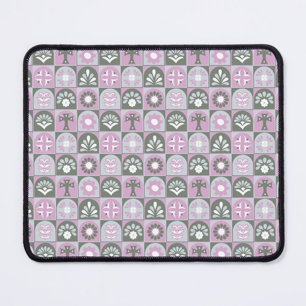 Item preview, Flower Tiles - Aegean Summer - pink green grey designed and sold by Stephanie Fiona Design.