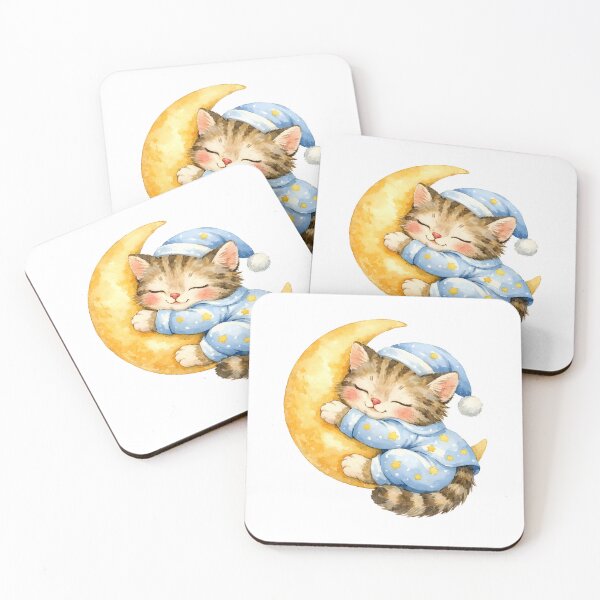 Item preview, Watercolor Kitten Sleeping on the Crescent Moon  designed and sold by silviaol.