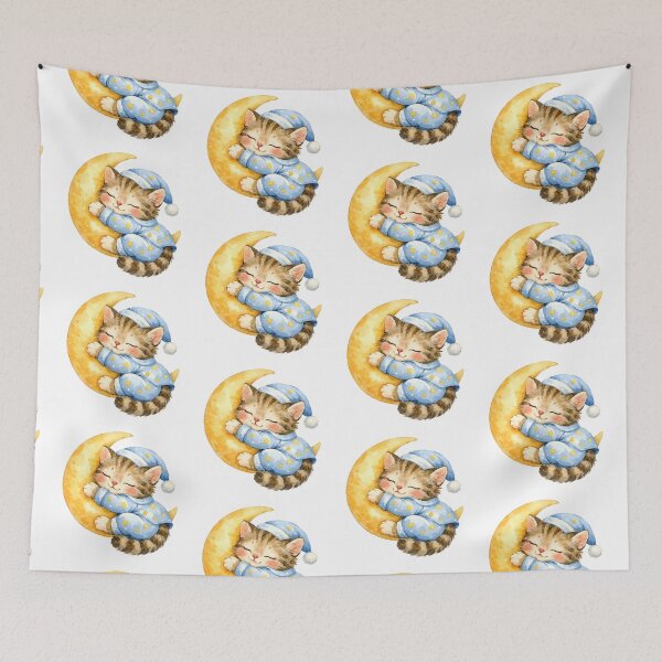 Item preview, Watercolor Kitten Sleeping on the Crescent Moon  designed and sold by silviaol.