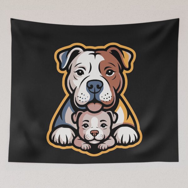 Item preview, Cute Bully Breed Dog and Puppy Family Art designed and sold by Tsugraf Designs.