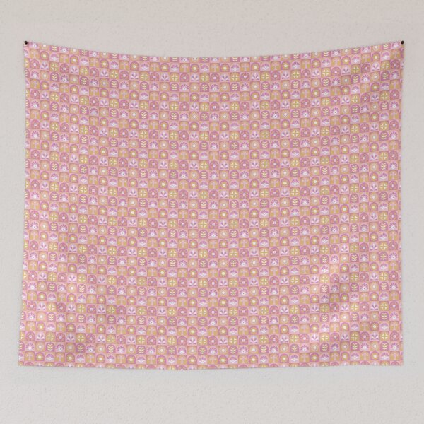 Item preview, Flower Tiles - Aegean Summer - Pink white yellow designed and sold by Stephanie Fiona Design.