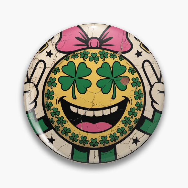 Item preview, Vintage Badge Lucky Clover Smiley Face designed and sold by Bloomkept.