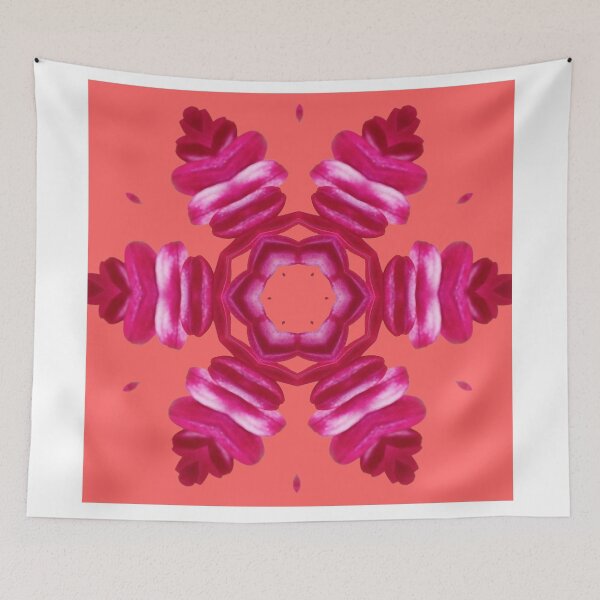 Aperçu de l'œuvre Pink Floral Kaleidoscope on Coral – Warm Botanical Pattern créée et vendue par SilentBloomLab.