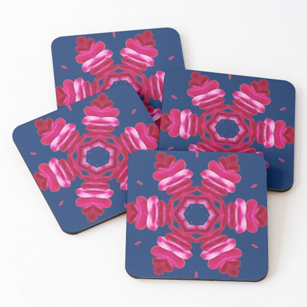 Item preview, Pink Floral Kaleidoscope on Navy Blue – Bold Botanical Pattern designed and sold by SilentBloomLab.
