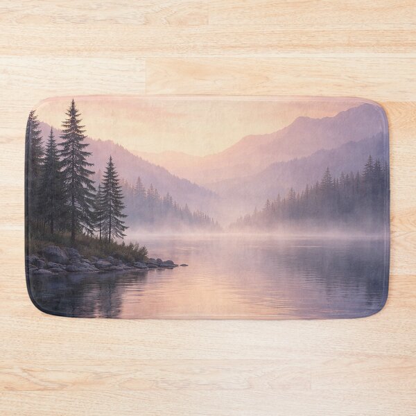Artikelvorschau, Morgendämmerung am nebligen Bergsee entworfen und verkauft von Pixel Junkies Studio.