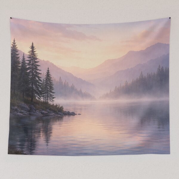 Item preview, Misty Mountain Lake Dawn designed and sold by Pixel Junkies Studio.