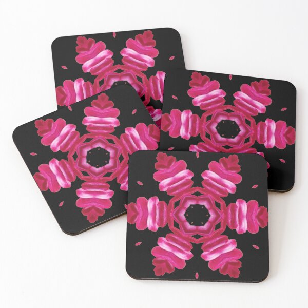 Item preview, Pink Floral Kaleidoscope on Black – Bold Statement Pattern designed and sold by SilentBloomLab.
