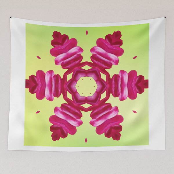 Aperçu de l'œuvre Pink Floral Kaleidoscope on Light Green – Fresh Botanical Pattern créée et vendue par SilentBloomLab.