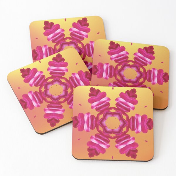 Artikelvorschau, Rosa Blumenkaleidoskop auf Orange – Lebendiges Sommermuster entworfen und verkauft von SilentBloomLab.