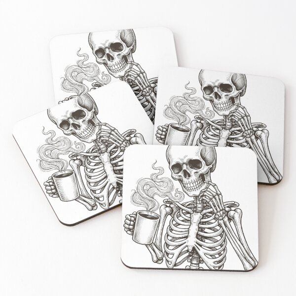 Item preview, Vintage Skeleton Drinking Coffee Etching designed and sold by Zenvique Art.