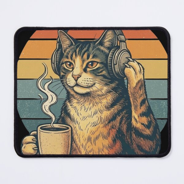 Item preview, Retro Lo-fi Cat Coffee and Headphones designed and sold by Zenvique Art.