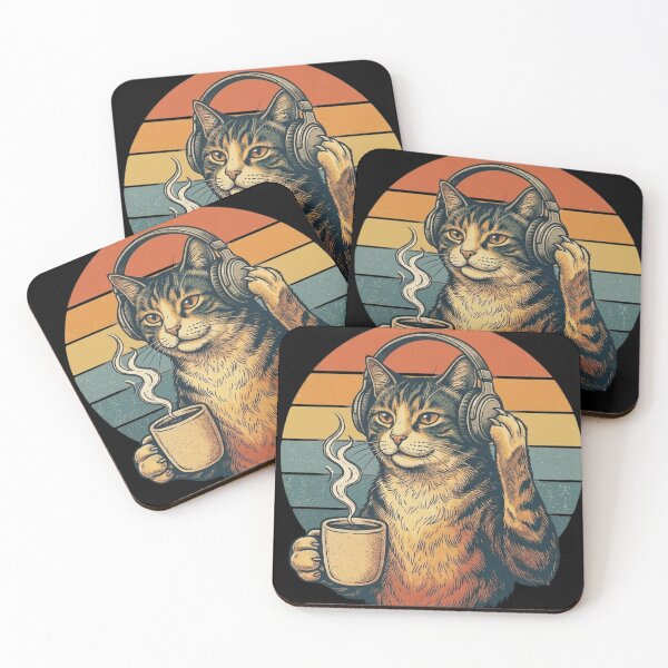 Item preview, Retro Lo-fi Cat Coffee and Headphones designed and sold by Zenvique Art.