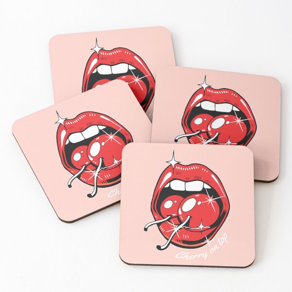 Item preview, Cherry on Top – Bold Pop Art Red Lips & Juicy Cherries designed and sold by RamyGallery.
