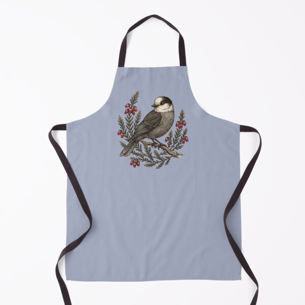 Item preview, Canada Jay Bird with Pink Heather Blossoms designed and sold by BirdsnStuff.
