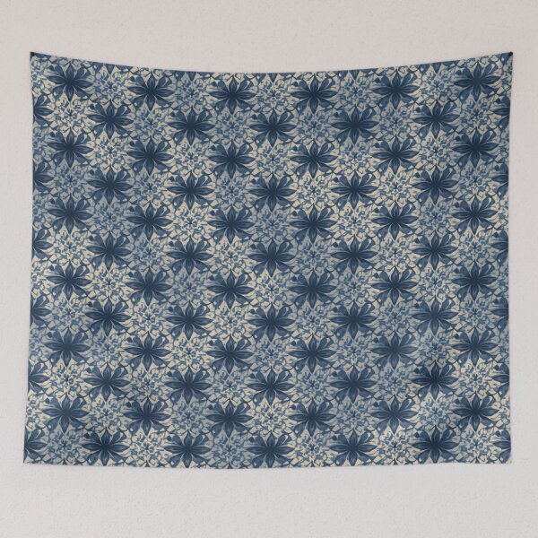 Item preview, Dark Navy Carolina Blue Cream Abstract Flower Pattern designed and sold by burbankdesigns.
