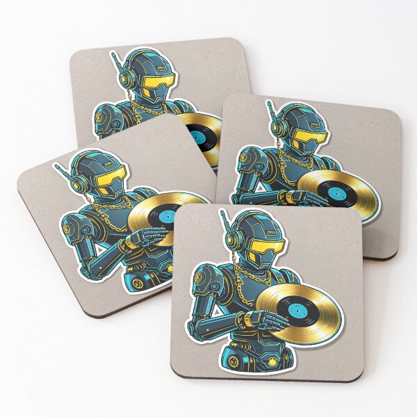 Item preview, Cyberpunk Robot DJ Mixing Gold Vinyl Record designed and sold by Prism Palette Studio.