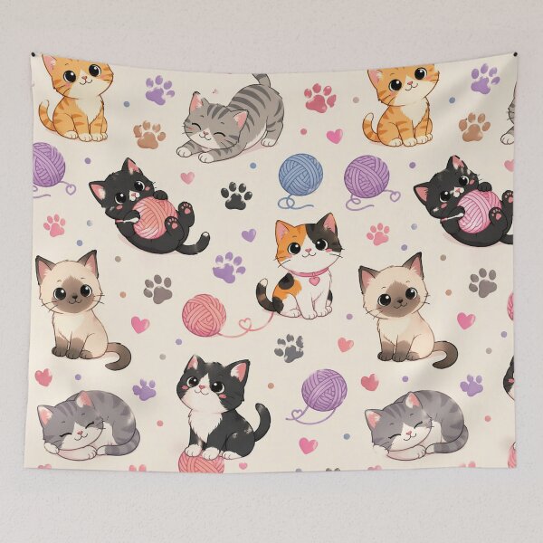 Item preview, Kawaii Kitten Playing with Yarn Pattern designed and sold by EsenciaZen.