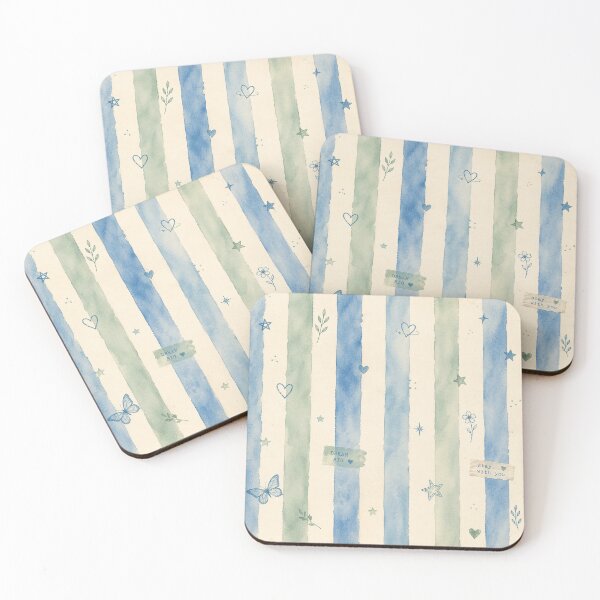 Item preview, Vintage Watercolor Striped Pattern with Butterflies and Stars designed and sold by EsenciaZen.