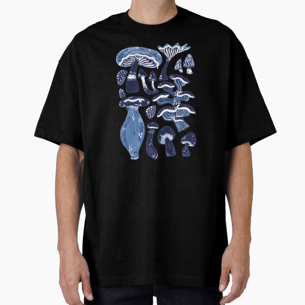 Mushrooms Hand Painted Fungus Black Art Watercolor Oversized T-Shirt