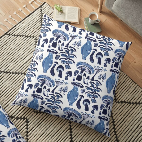 Mushrooms Hand Painted Fungus Black Art Watercolor Floor Pillow