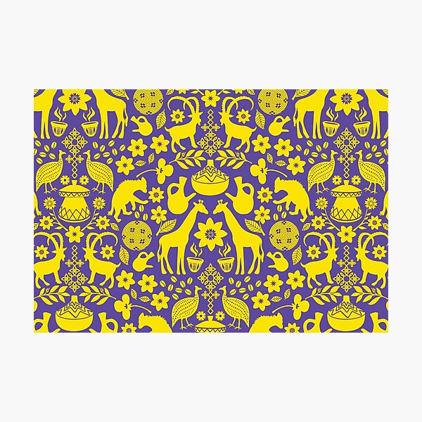 Item preview, Ethiopian designs repeating pattern in deep blue and yellow designed and sold by Jennifer Ladd.