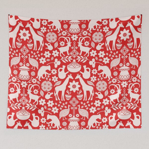 Item preview, Ethiopian designs repeating pattern in red and cream designed and sold by Jennifer Ladd.