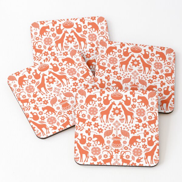 Item preview, Ethiopian designs repeating pattern in orange and white designed and sold by Jennifer Ladd.