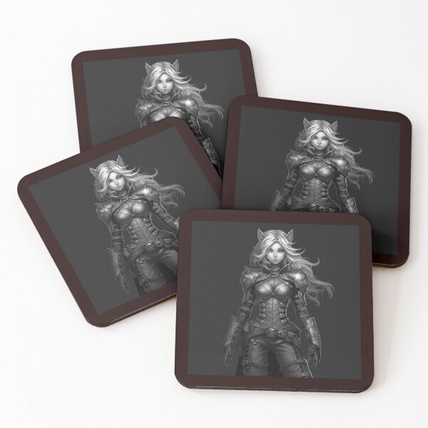 Item preview, Fantasy Cat Warrior Black and White Dark Heroine Portrait designed and sold by inkoutninja.
