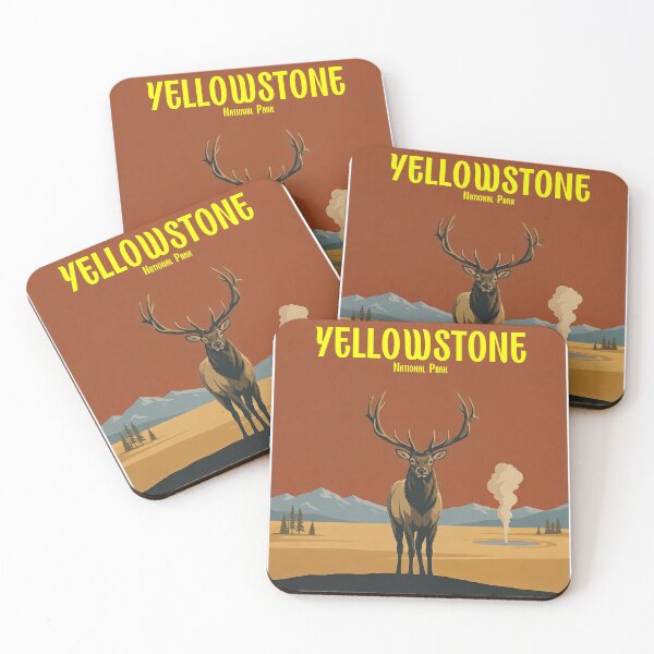 Item preview, Majestic Elk and Geyser Yellowstone National Park designed and sold by NeuralVibe.