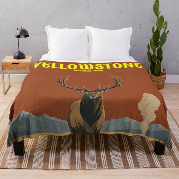 Item preview, Majestic Elk and Geyser Yellowstone National Park designed and sold by NeuralVibe.