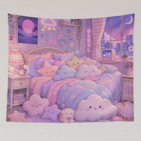 Item preview, Kawaii Bedroom with Clouds and Stars in Pastel Colors designed and sold by EsenciaZen.