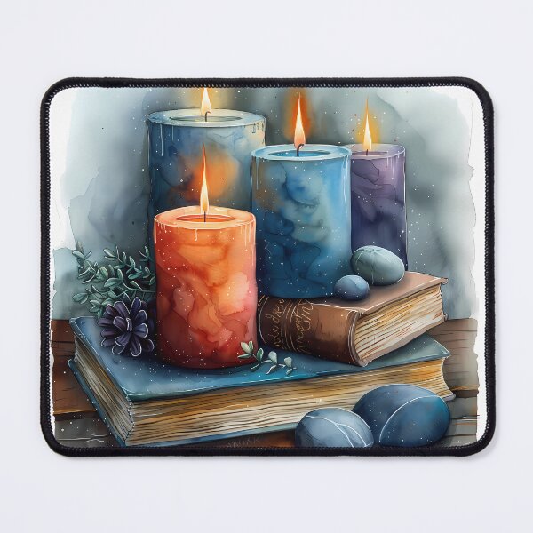 Item preview, Watercolor Zen Candles and Vintage Books – Cozy Dark Academia Art designed and sold by VineVibe16Studio.