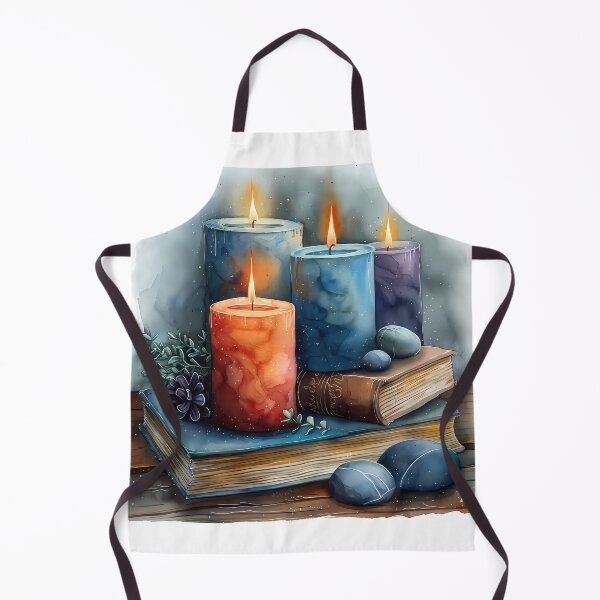 Item preview, Watercolor Zen Candles and Vintage Books – Cozy Dark Academia Art designed and sold by VineVibe16Studio.