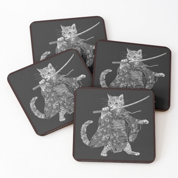 Item preview, Samurai Cat Black and White Warrior Illustration designed and sold by inkoutninja.