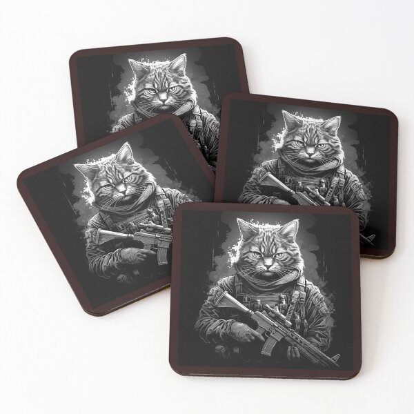 Item preview, Tactical Cat Portrait Black and White Warrior Illustration designed and sold by inkoutninja.