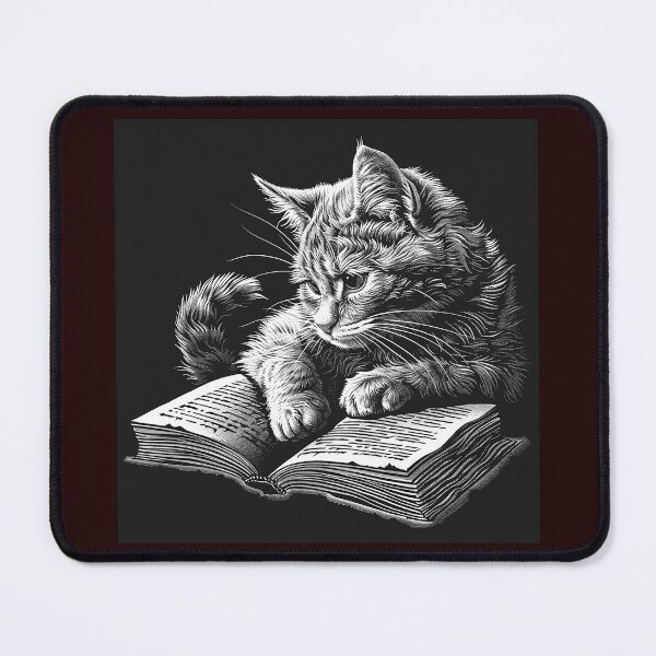 Item preview, Book Lover Cat Black and White Reading Illustration designed and sold by inkoutninja.