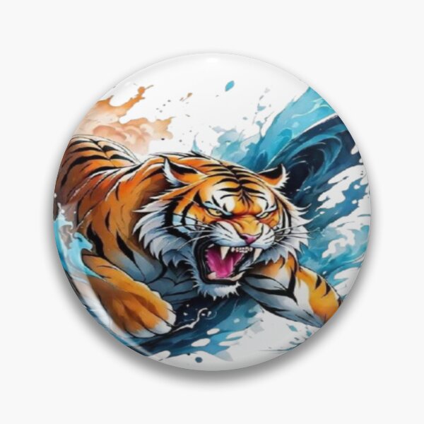 Item preview, Fierce Roaring Tiger Splash Art – Aggressive Wild Animal Illustration, Cool Tattoo Style Big Cat Design designed and sold by Kanvasly.