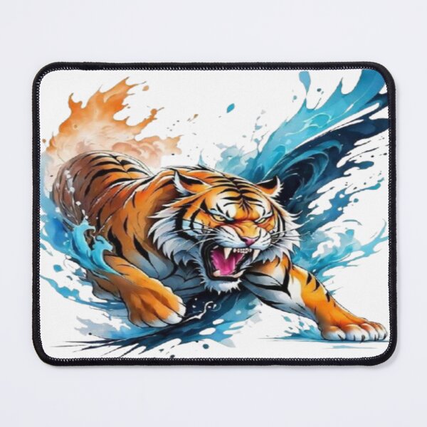Item preview, Fierce Roaring Tiger Splash Art – Aggressive Wild Animal Illustration, Cool Tattoo Style Big Cat Design designed and sold by Kanvasly.