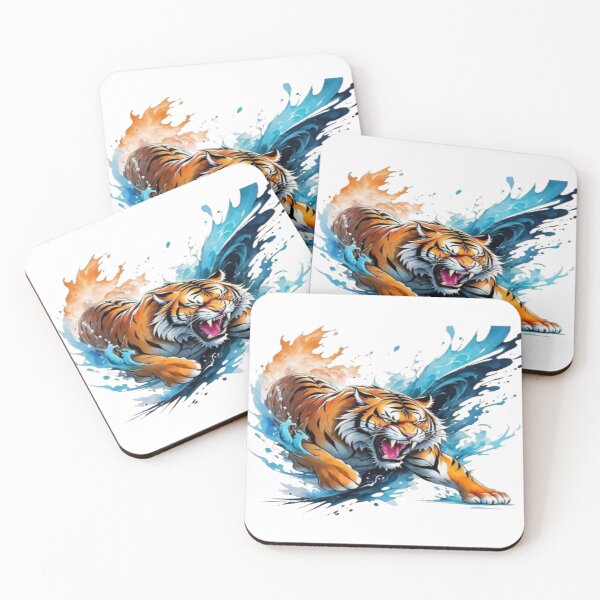 Item preview, Fierce Roaring Tiger Splash Art – Aggressive Wild Animal Illustration, Cool Tattoo Style Big Cat Design designed and sold by Kanvasly.