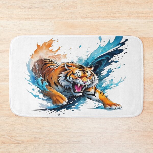 Item preview, Fierce Roaring Tiger Splash Art – Aggressive Wild Animal Illustration, Cool Tattoo Style Big Cat Design designed and sold by Kanvasly.