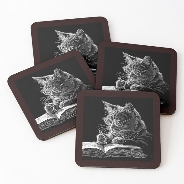 Item preview, Scholar Cat Black and White Writing Illustration designed and sold by inkoutninja.
