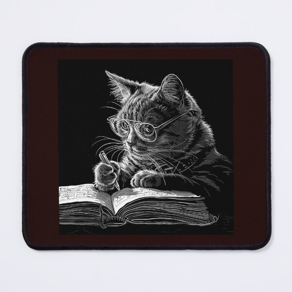 Item preview, Scholar Cat Black and White Writing Illustration designed and sold by inkoutninja.