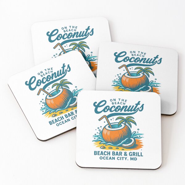 Item preview, Ocean City Maryland Beach Bar — Vintage Coconut Tropical Illustration designed and sold by Colorful-Garden.