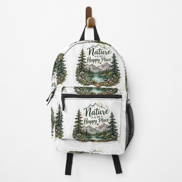 Item preview, Nature Is My Happy Place Sticker | Mountain Lake Aesthetic Nature Design designed and sold by Ishratparween11.