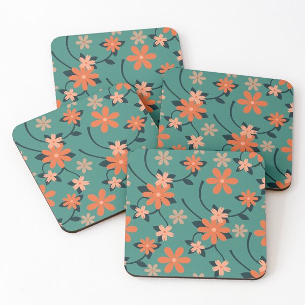 Artikelvorschau, Nahtloses Retro-Blumenmuster in Türkisgrün, Orange entworfen und verkauft von NadDot.