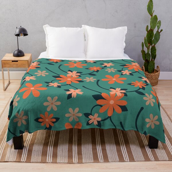 Item preview, Teal Green Orange Retro Floral Seamless Pattern Design  designed and sold by NadDot.