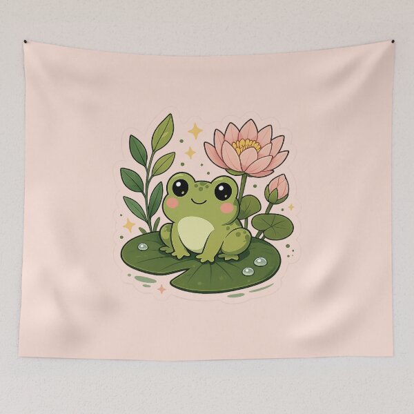 Item preview, cute frog lily pad sticker, kawaii frog illustration, frog aesthetic sticker, nature cute frog, pastel frog design designed and sold by DrizzyV.